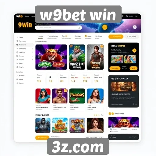 Interface do usuário do site w9bet win em foco
